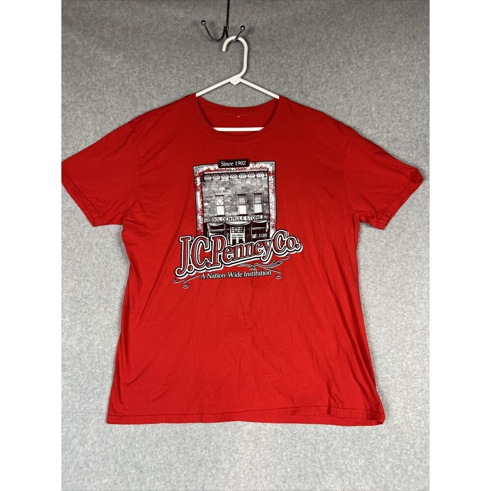 J.C. Penney Co Large L Unisex Red Tee T-shirt Vintage 1902 Short Sleeves Crew Nk